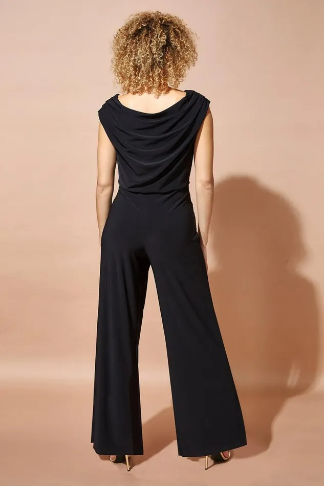 Women Black Cowl Neck Ruched Stretch Jumpsuit Roman Dresses
