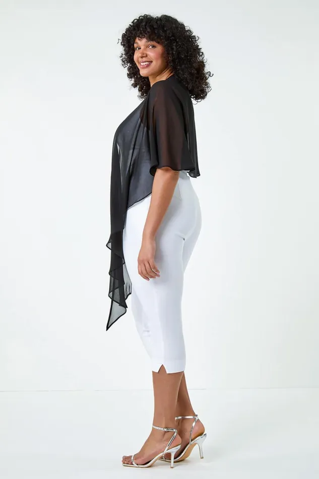 Women Black Curve Chiffon Drape Cover Up Roman Tops