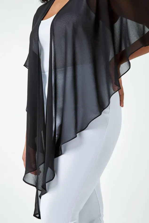 Women Black Curve Chiffon Drape Cover Up Roman Tops