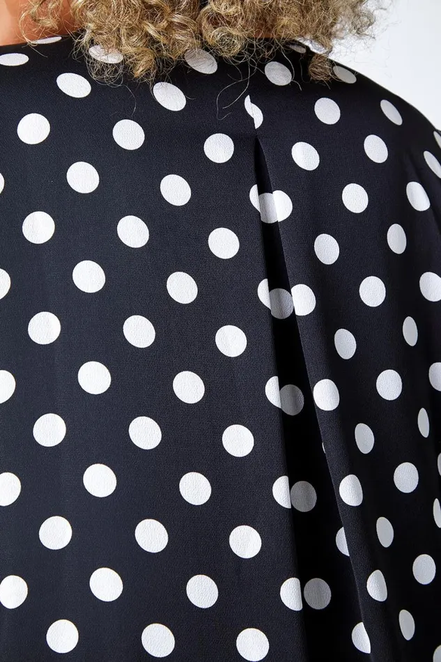 Women Black Curve Polka Dot Chiffon Stretch Top Roman Tops