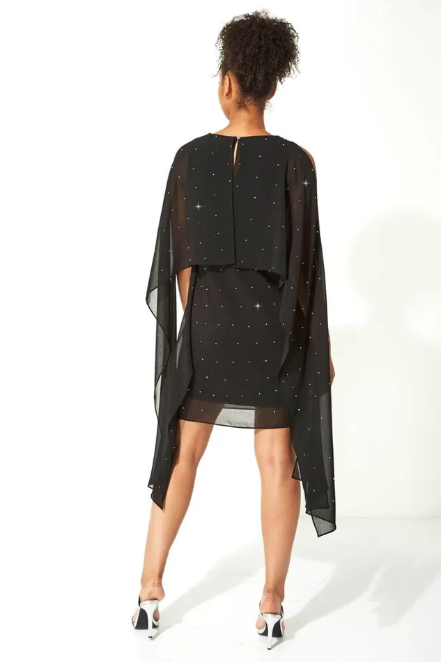 Women Black Diamante Embellished Split Sleeve Dress Roman Dresses