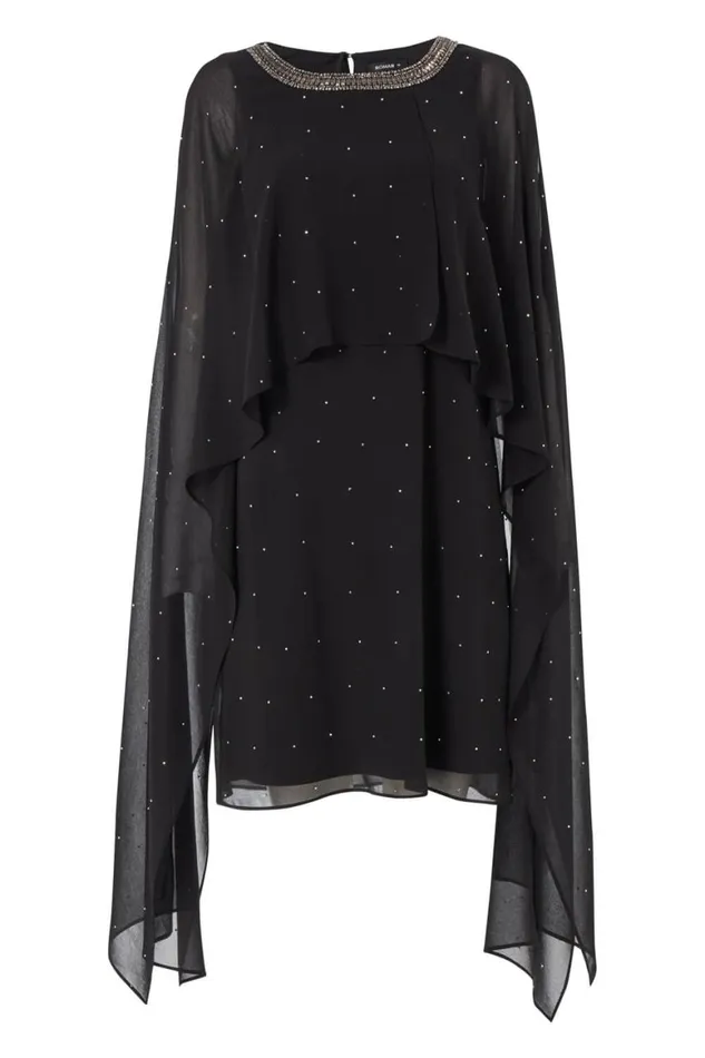 Women Black Diamante Embellished Split Sleeve Dress Roman Dresses