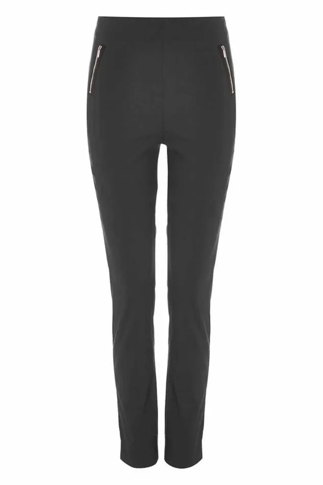 Women Black Elastic Waist Zip Detail Cropped Trousers Roman Trousers