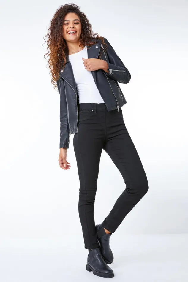 Women Black Faux Leather Biker Jacket Roman Jackets