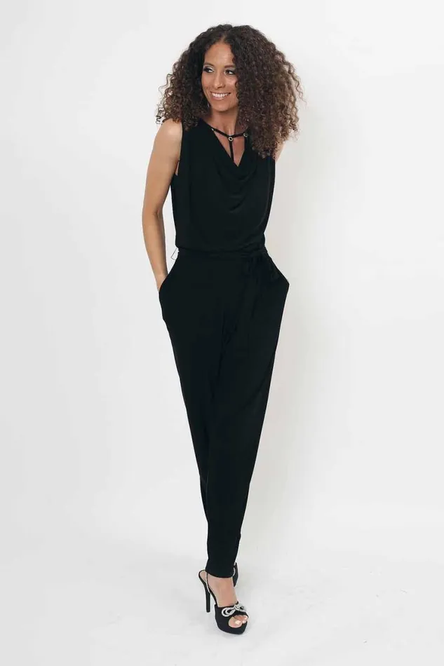 Women Black Julianna Cowl Neck Diamante Jumpsuit Roman Jumpsuits and Playsuits