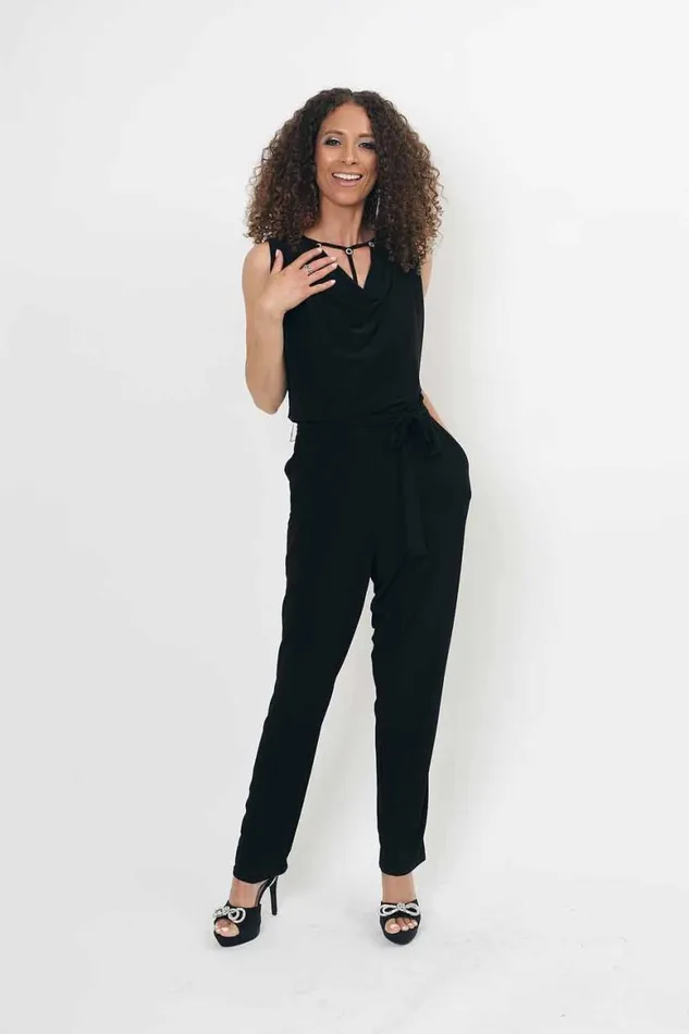 Women Black Julianna Cowl Neck Diamante Jumpsuit Roman Jumpsuits and Playsuits