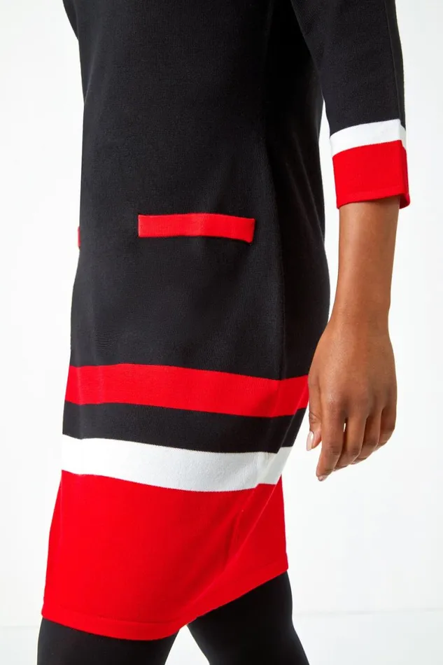 Women Black Petite Colour Block Pocket Jumper Dress Roman Dresses