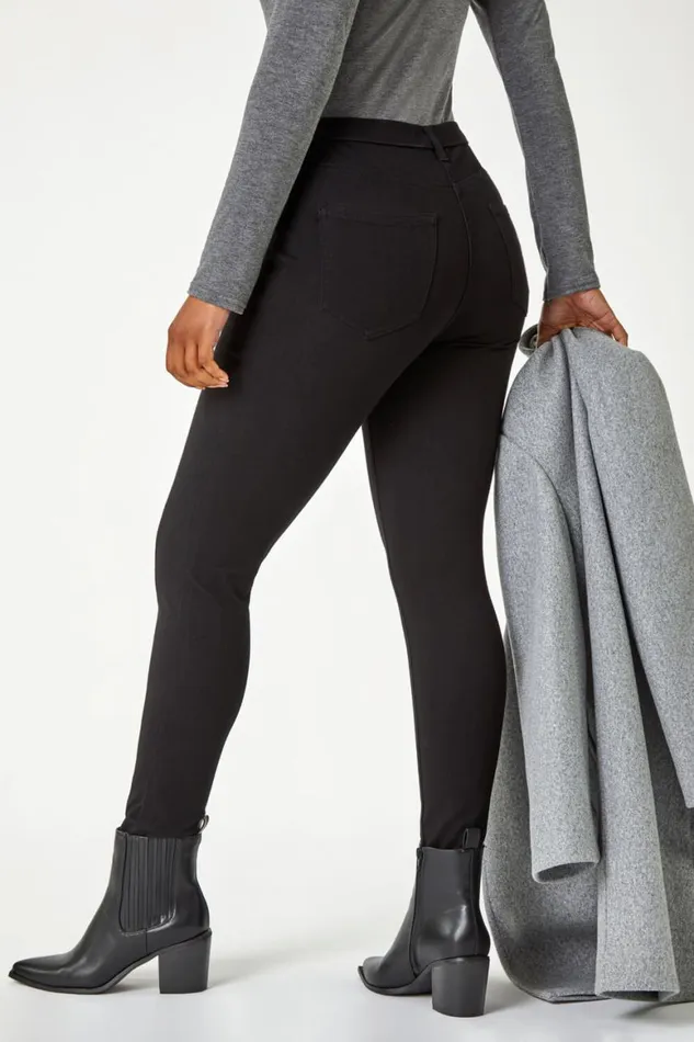 Women Black Petite Denim Jersey Jeggings Roman Trousers