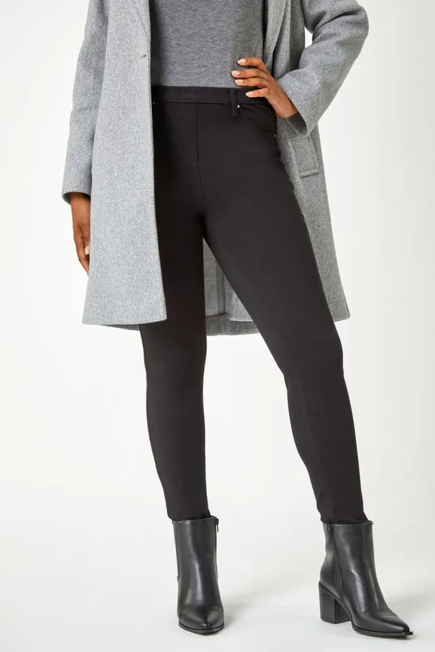 Women Black Petite Denim Jersey Jeggings Roman Trousers