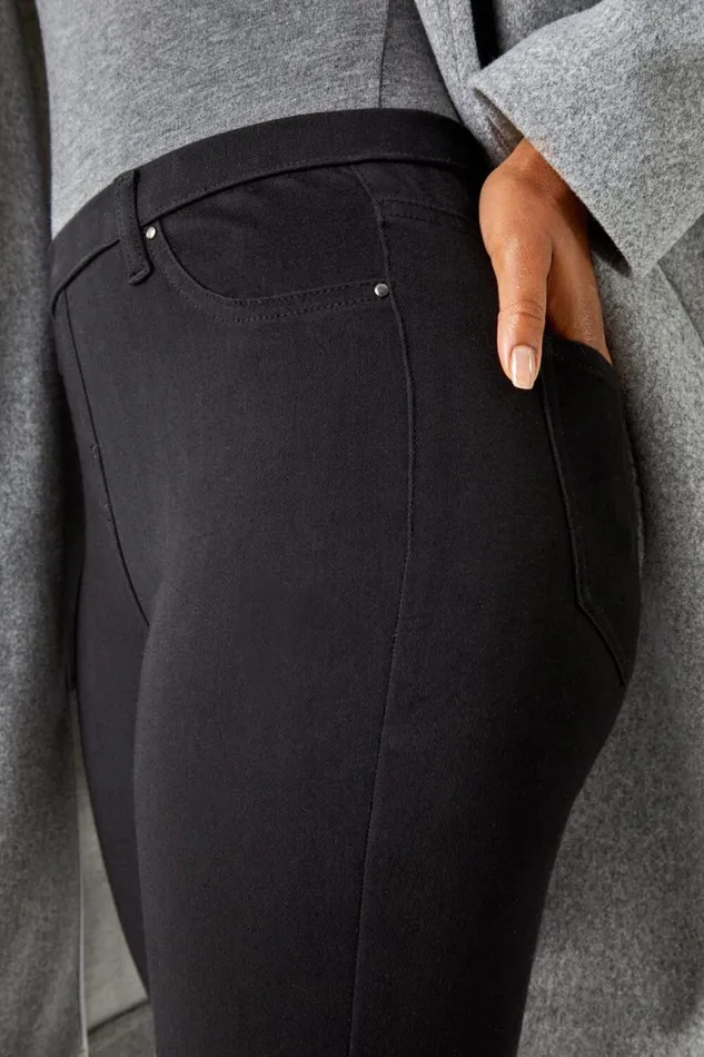 Women Black Petite Denim Jersey Jeggings Roman Trousers