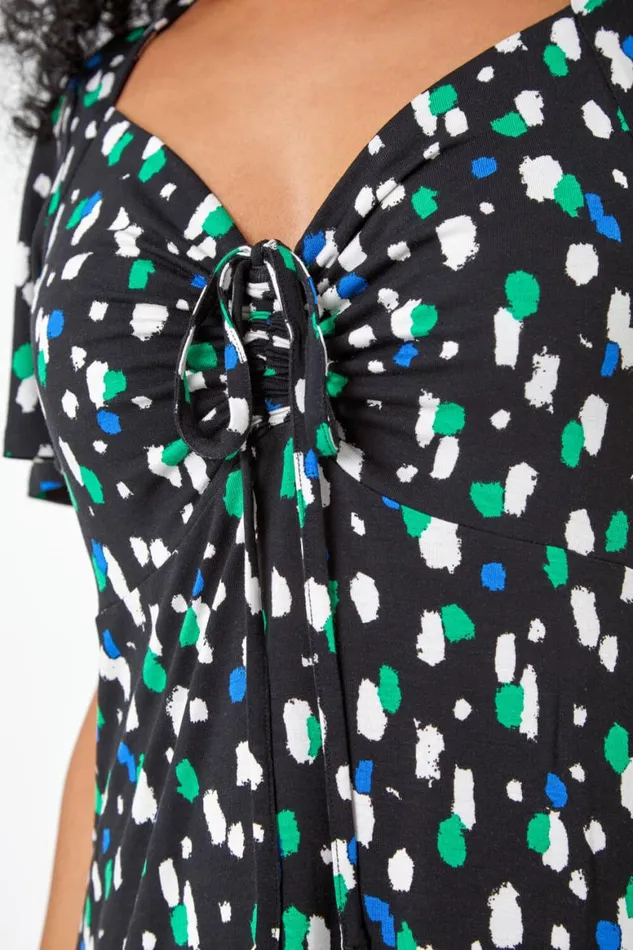 Women Black Petite Spot Ruched Stretch Midi Dress Roman Dresses