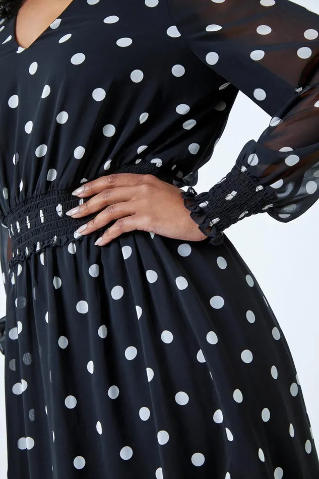 Women Black Petite Spot Tiered Chiffon Frill Dress Roman Dresses