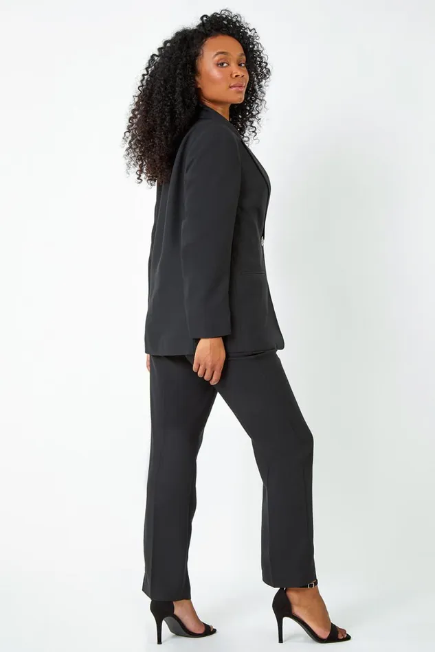 Women Black Petite Tailored Diamante Button Blazer Roman Occasionwear