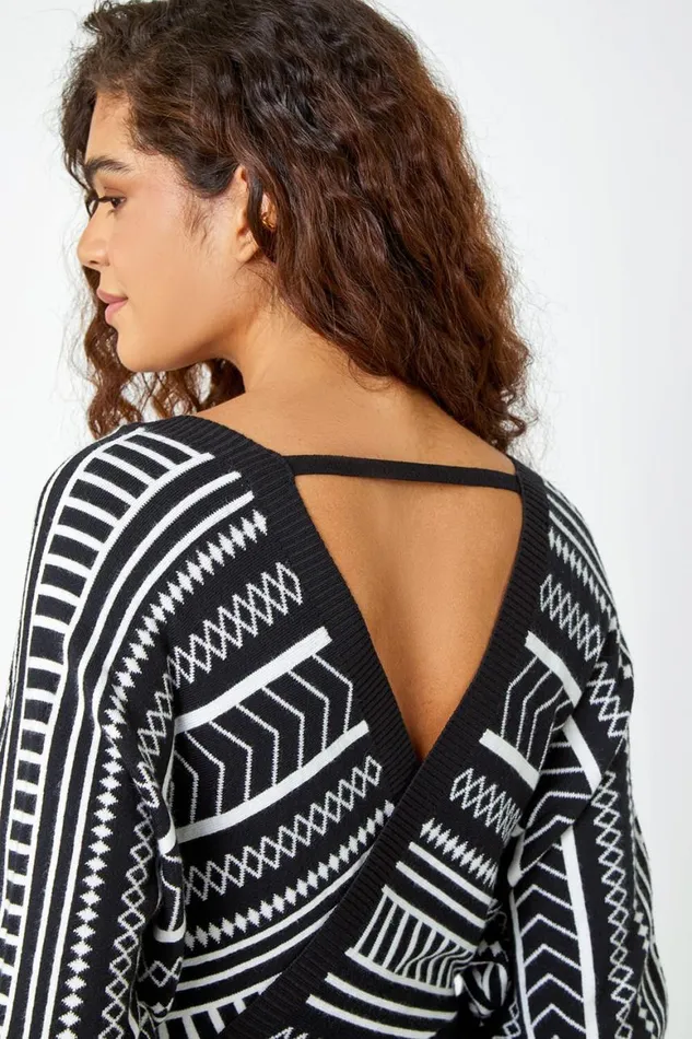 Women Black Printed Knitted Bodycon Wrap Dress Roman Dresses
