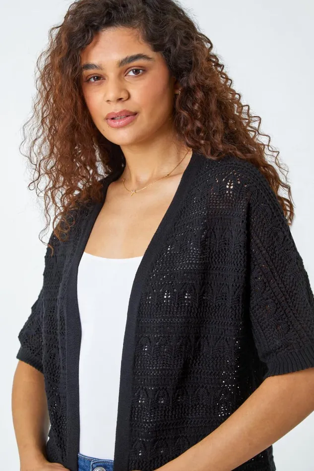 Women Black Stitch Detail Knit Cardigan Roman Knitwear