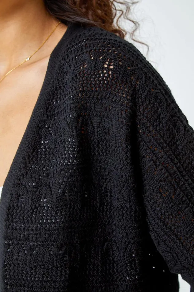 Women Black Stitch Detail Knit Cardigan Roman Knitwear