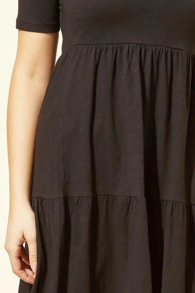 Women Black Tiered Jersey Midi Dress Roman Dresses