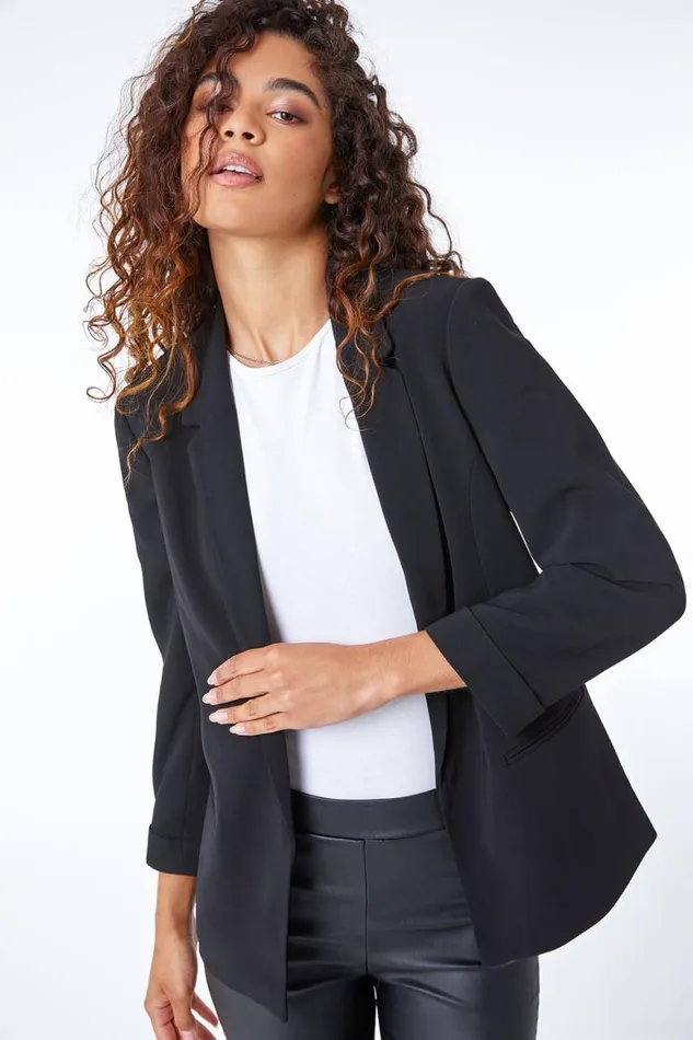Women Black Turn Up Cuff Jacket Roman Jackets