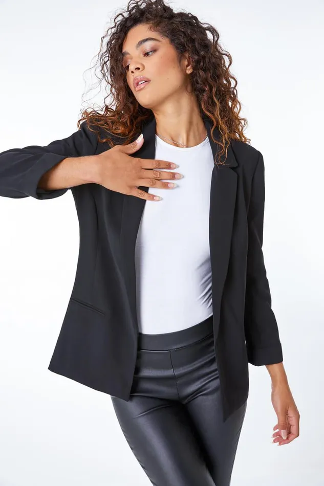 Women Black Turn Up Cuff Jacket Roman Jackets