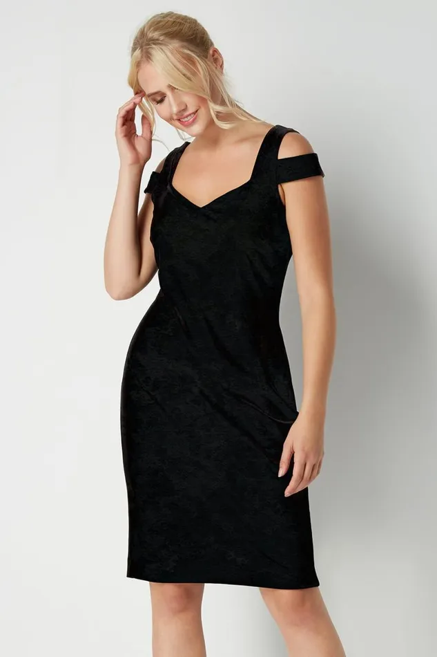 Women Black Velvet Cold Shoulder Dress Roman Dresses