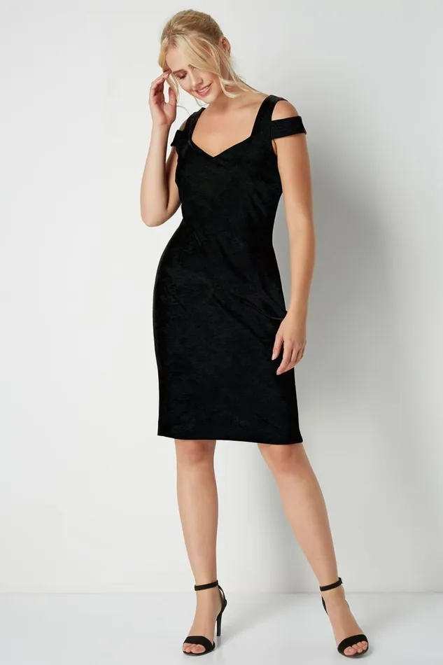 Women Black Velvet Cold Shoulder Dress Roman Dresses