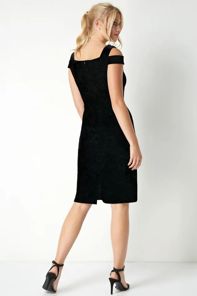 Women Black Velvet Cold Shoulder Dress Roman Dresses