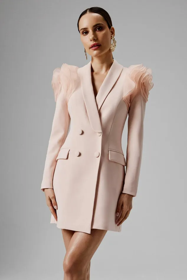 Women Blazer Dresses Lavish Alice RIA Organza Rose Sleeve Blazer Dress In Light Pink Light Pink