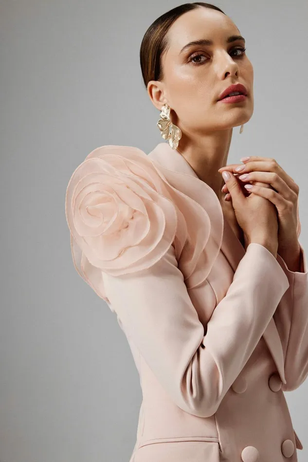 Women Blazer Dresses Lavish Alice RIA Organza Rose Sleeve Blazer Dress In Light Pink Light Pink