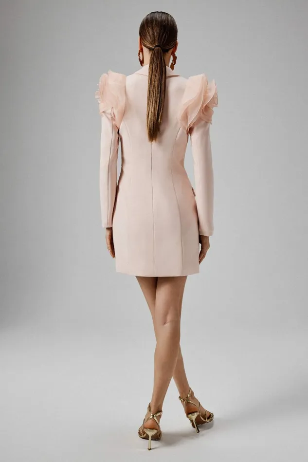 Women Blazer Dresses Lavish Alice RIA Organza Rose Sleeve Blazer Dress In Light Pink Light Pink