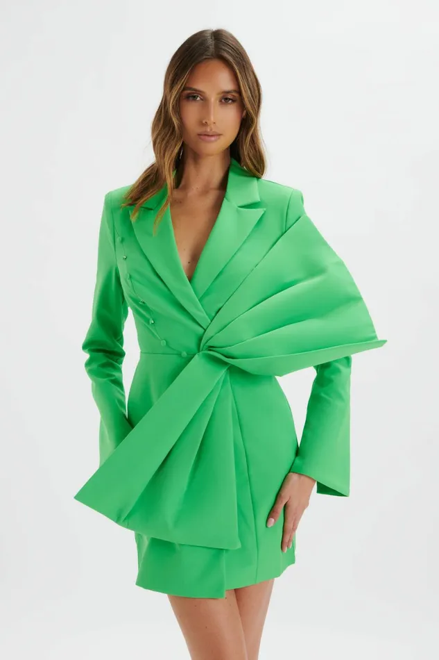 Women Blazer Dresses Lavish Alice ROSALIE Bow Detail Mini Blazer Dress In Green Green