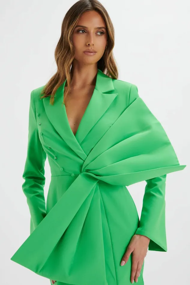 Women Blazer Dresses Lavish Alice ROSALIE Bow Detail Mini Blazer Dress In Green Green