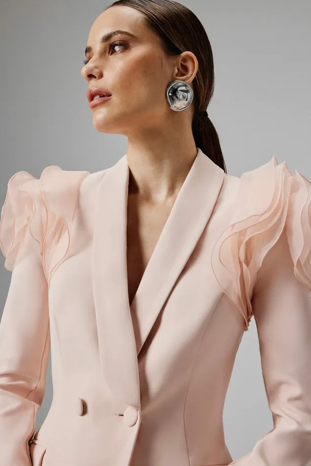 Women Blazers Lavish Alice IVY Organza Rose Sleeve Blazer In Light Pink Light Pink