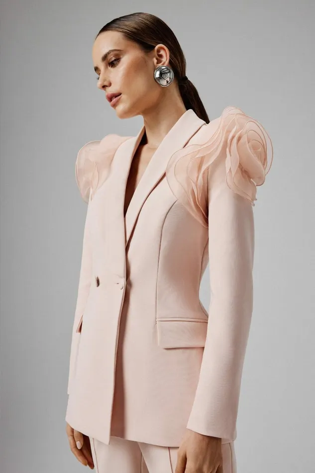 Women Blazers Lavish Alice IVY Organza Rose Sleeve Blazer In Light Pink Light Pink