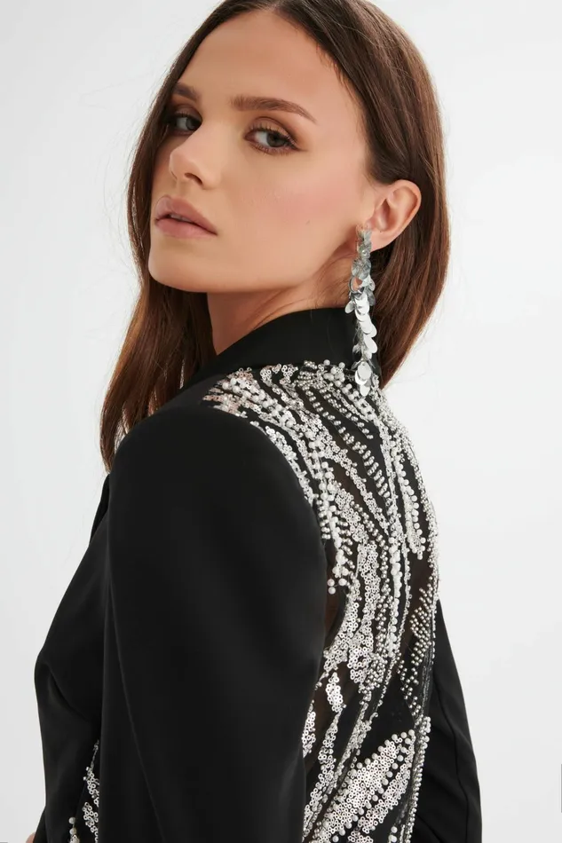 Women Blazers Lavish Alice LEXY Embellished Mesh Back Blazer In Black Black