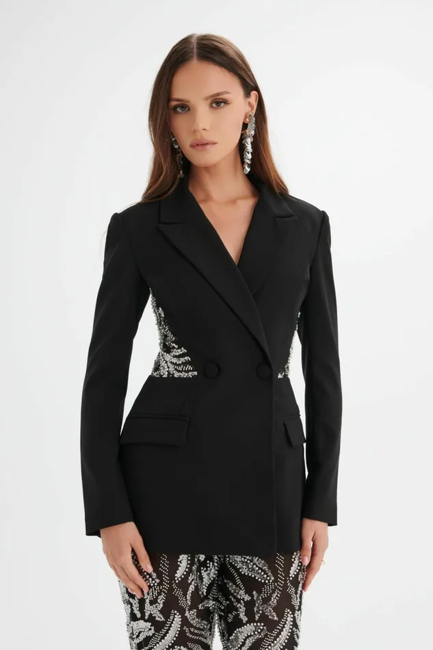 Women Blazers Lavish Alice LEXY Embellished Mesh Back Blazer In Black Black