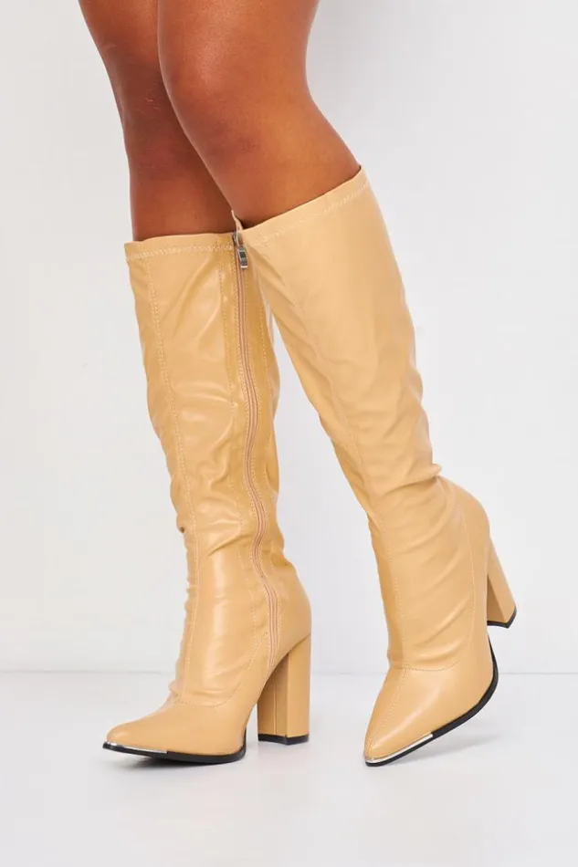 Women Block Heel Knee Boots In Beige Beige Brentiny Paris Ankle Boots 8211 Boots