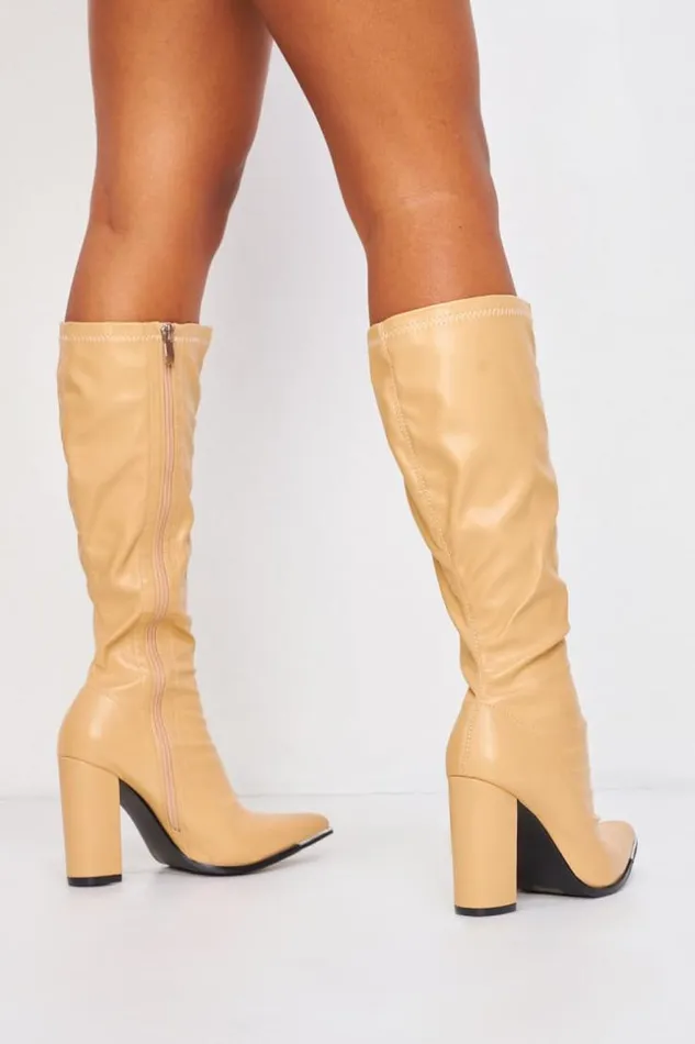 Women Block Heel Knee Boots In Beige Beige Brentiny Paris Ankle Boots 8211 Boots