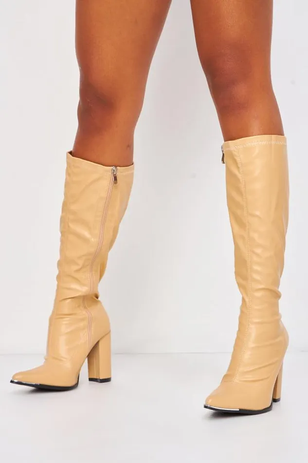 Women Block Heel Knee Boots In Beige Beige Brentiny Paris Ankle Boots 8211 Boots