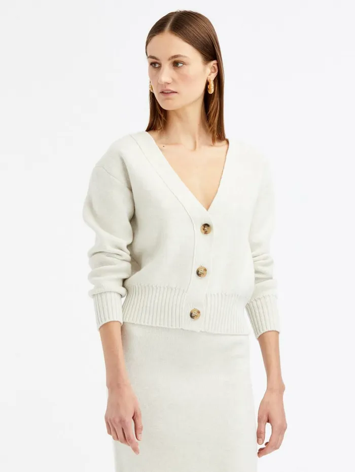 Women Blouses and Knits Oscar De La Renta Cashmere Boxy Cardigan Ivory