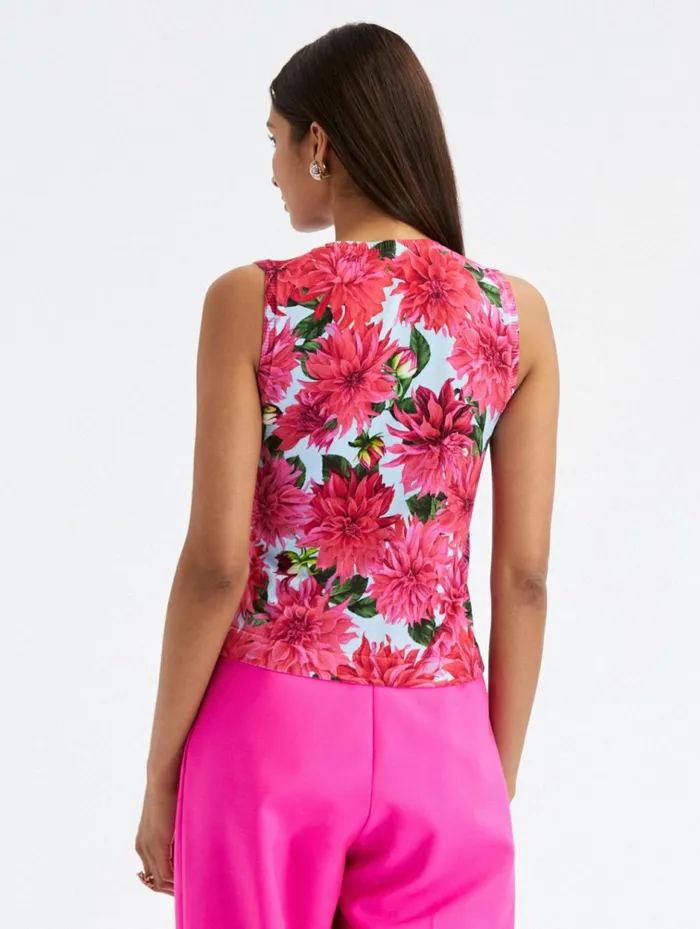 Women Blouses and Knits Oscar De La Renta Dahlia Printed Tank Fuchsiablue Women Blouses and Knits Oscar De La Renta Dahlia Printed Tank Fuchsiablue