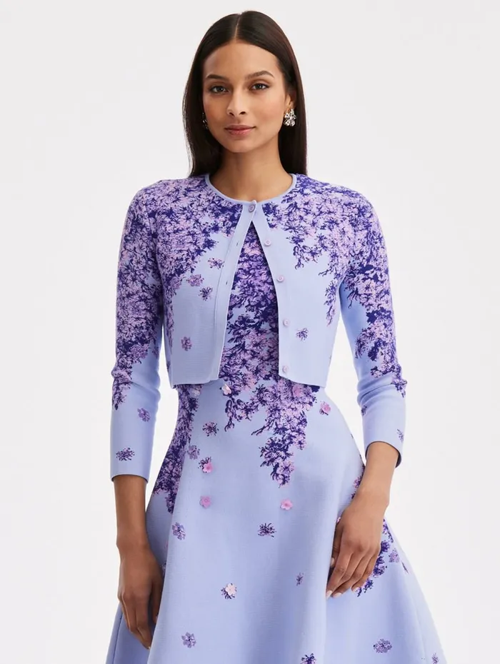Women Blouses and Knits Oscar De La Renta Degrad Lilac Jacquard Cropped Cardigan Lilacblue
