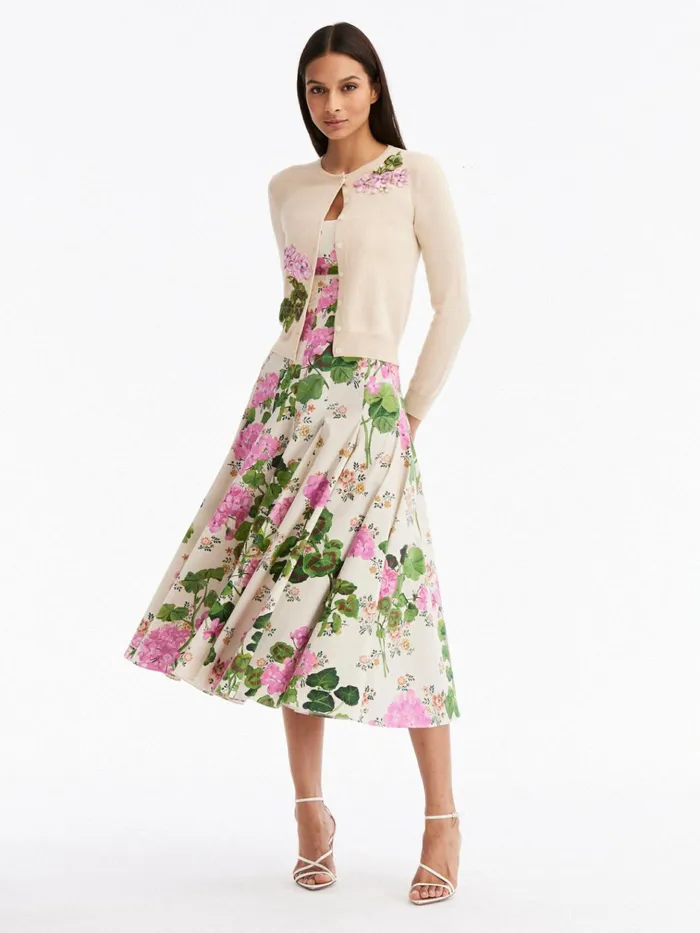 Women Blouses and Knits Oscar De La Renta Geranium Threadwork Cardigan Beige Women Blouses and Knits Oscar De La Renta Geranium Threadwork Cardigan Beige