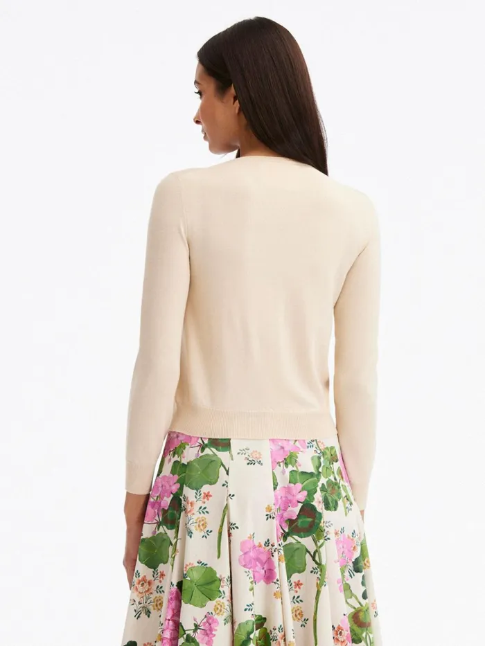 Women Blouses and Knits Oscar De La Renta Geranium Threadwork Cardigan Beige Women Blouses and Knits Oscar De La Renta Geranium Threadwork Cardigan Beige
