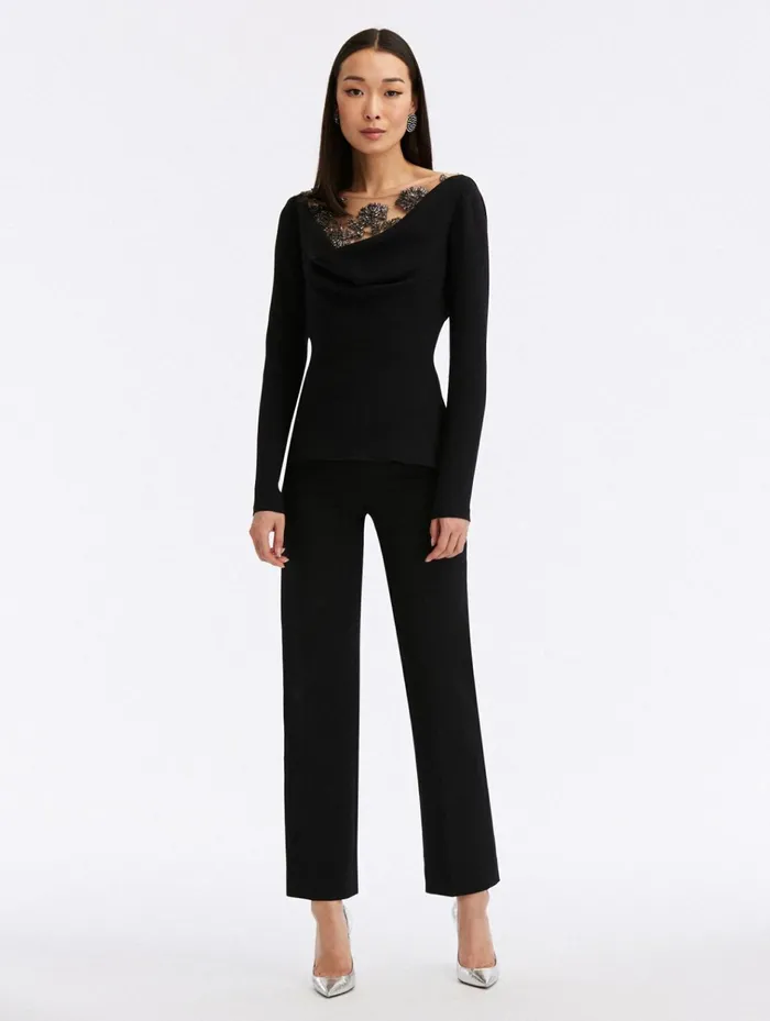 Women Blouses and Knits Oscar De La Renta Morning Glory Crystal Cowl Neck Blouse Black Women Blouses and Knits Oscar De La Renta Morning Glory Crystal Cowl Neck Blouse Black