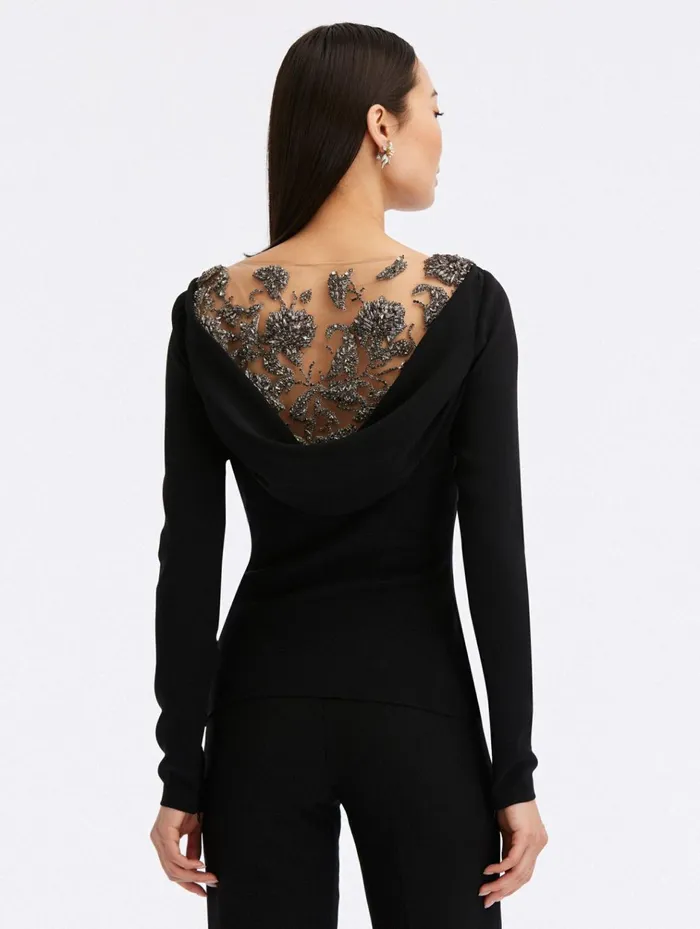Women Blouses and Knits Oscar De La Renta Morning Glory Crystal Cowl Neck Blouse Black Women Blouses and Knits Oscar De La Renta Morning Glory Crystal Cowl Neck Blouse Black