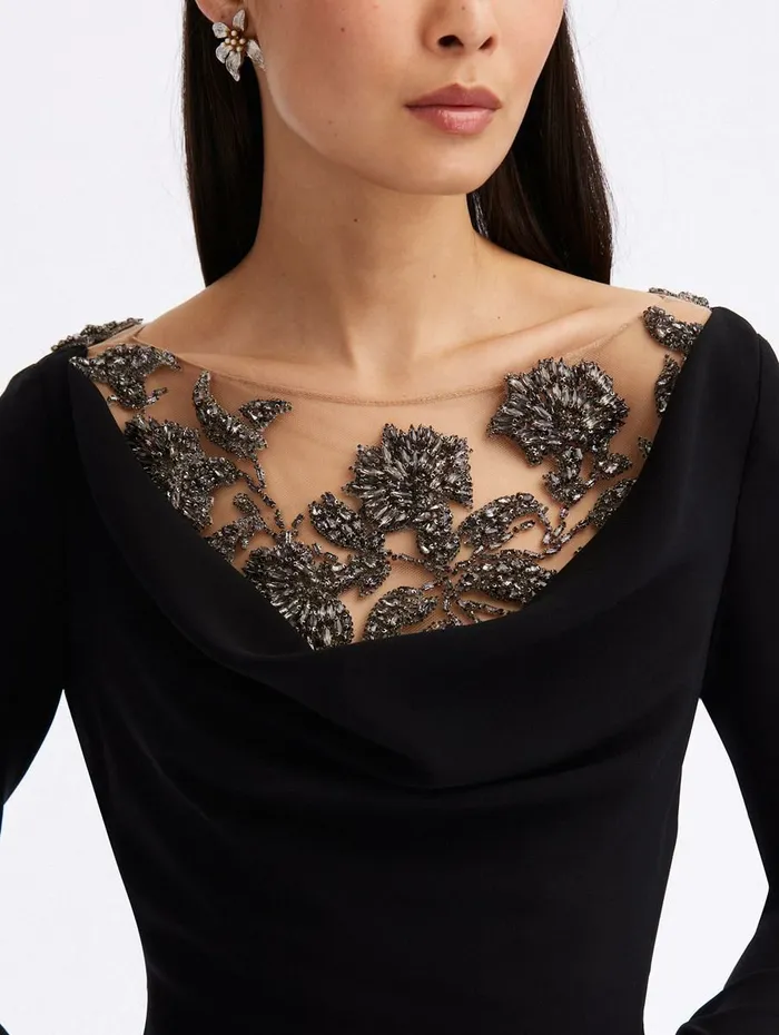Women Blouses and Knits Oscar De La Renta Morning Glory Crystal Cowl Neck Blouse Black Women Blouses and Knits Oscar De La Renta Morning Glory Crystal Cowl Neck Blouse Black