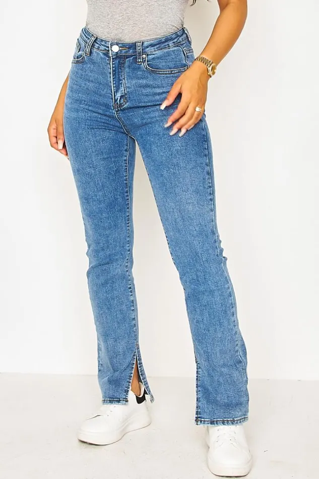 Women Blue Jeans With Split Hem Inside The Ankle Blue Brentiny Paris Jeans