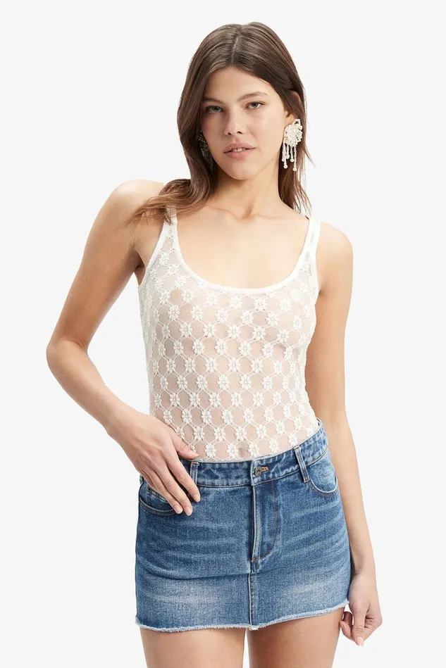 Women Bodysuits Bardot Adoni Lace Bodysuit In White White