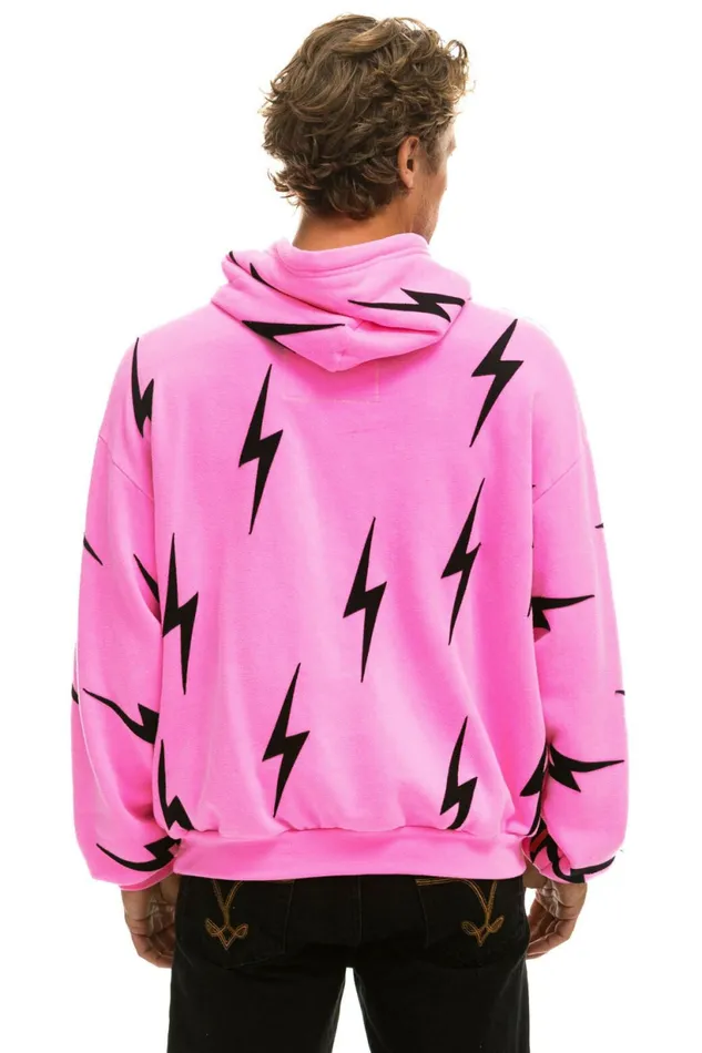 Women BOLT STITCH REPEAT RELAXED PULLOVER HOODIE WITH POCKET ZIPPERS 8211 NEON PINK BLACK Aviator Nation BoltCollection Women BOLT STITCH REPEAT RELAXED PULLOVER HOODIE WITH POCKET ZIPPERS 8211 NEON PINK BLACK Aviator Nation BoltCollection