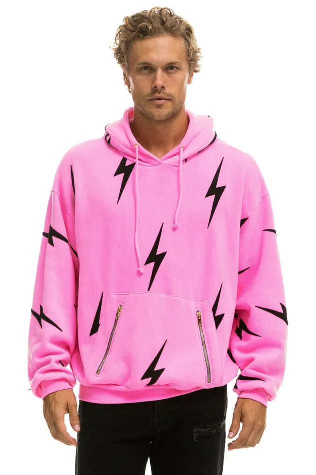 Women BOLT STITCH REPEAT RELAXED PULLOVER HOODIE WITH POCKET ZIPPERS 8211 NEON PINK BLACK Aviator Nation BoltCollection Women BOLT STITCH REPEAT RELAXED PULLOVER HOODIE WITH POCKET ZIPPERS 8211 NEON PINK BLACK Aviator Nation BoltCollection